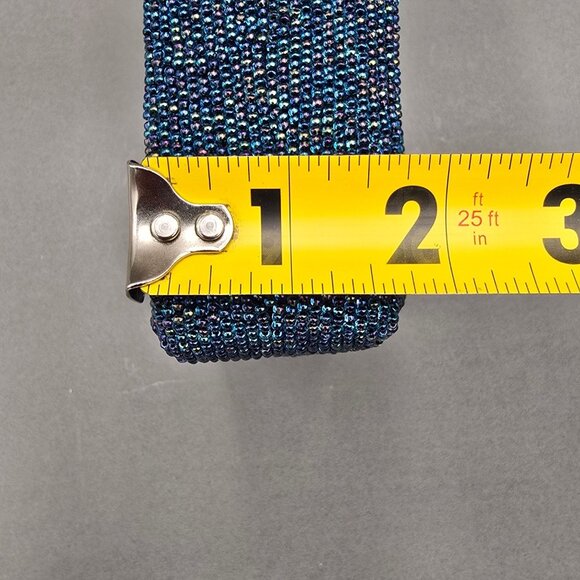 VTG Beaded Purse Made in Japan Blue Mosaic Iridescent Evening Bag Top Handle 60s - Picture 13 of 14